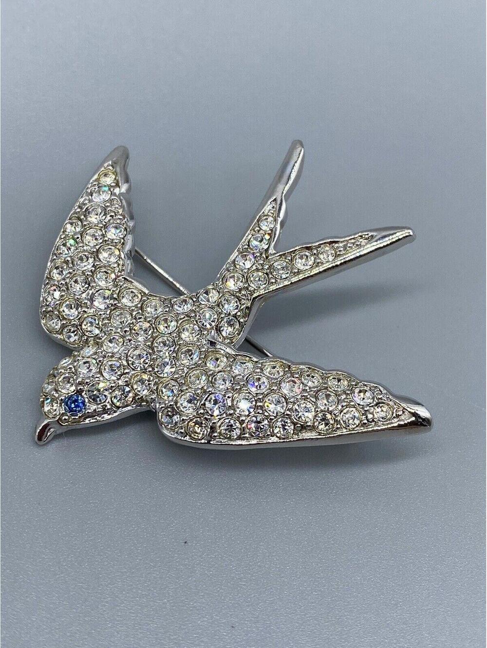 Vintage Rhinestone Bird Dove Swallow Pin Brooch Smithsonian For Avon LARGE
